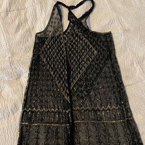 Black Gold Embellished Dress beaded faux Assuit free people New Romantics tunic